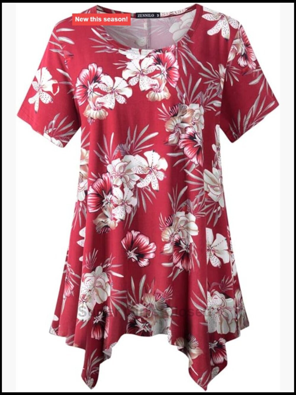 Plus Size Casual Tunic Top Summer Short Sleeve Flowy Handkerchief Hem Shirt
